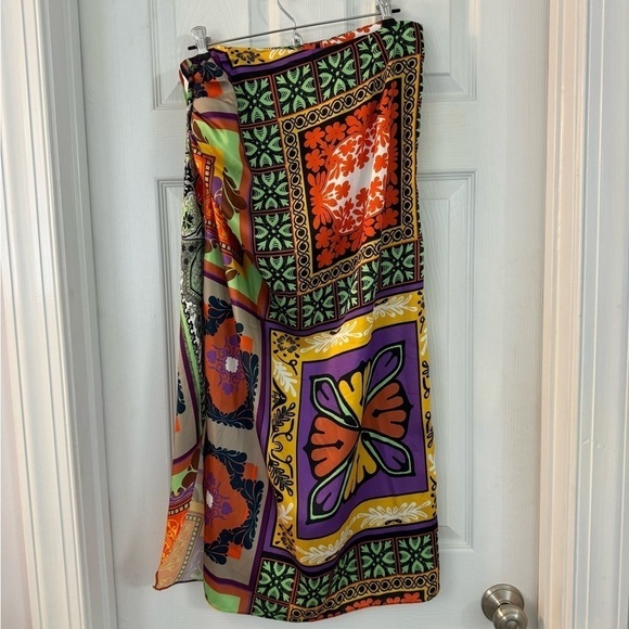 ZARA MULTICOLORED PRINTED, KNOTTED, SLIT MIDI SKIRT SIZE M. NWOT - Picture 8 of 12